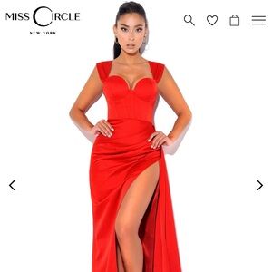 Zayda Red High Slit Corset Satin Gown